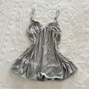 Victoria's Secret Gray Lace-Trim Chemise with Pink Bow Accents
